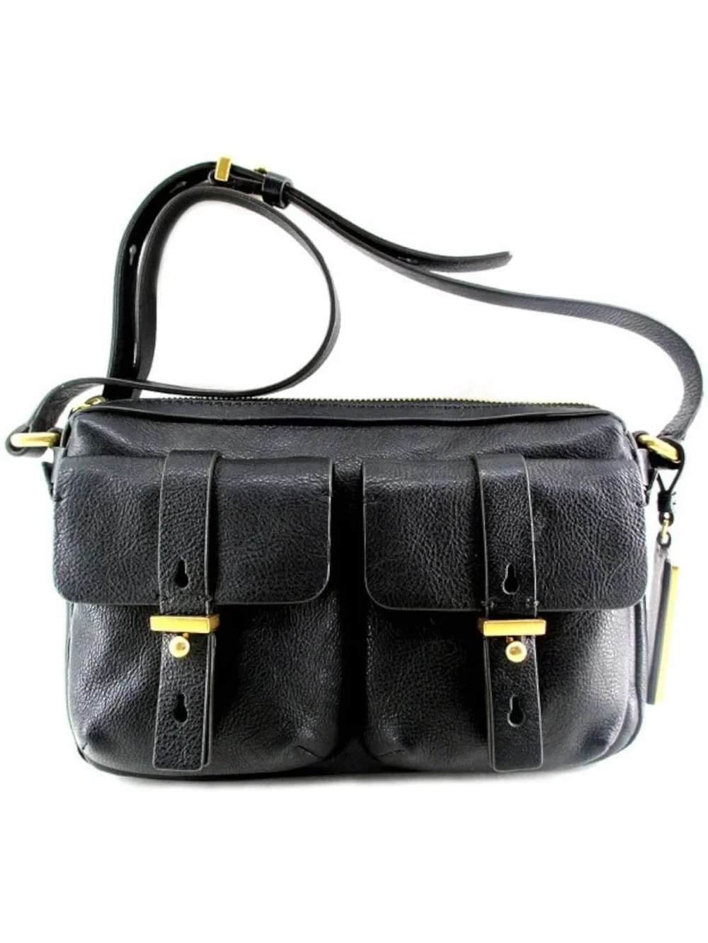 Marc By Marc Jacobs Black Leather Crossbody 2 Front Flap Pockets Gold Hardware